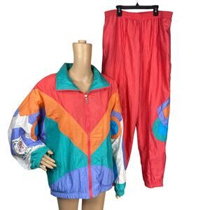 Vtg 80s Head Sportswear Chevron Windbreaker Jacket + Pants Track Suit SZ XL